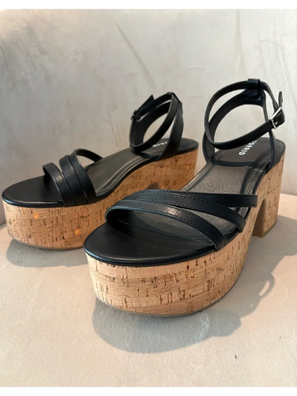 Torrid Black Faux-Leather Cork Platform Sandals 9.5 Wide